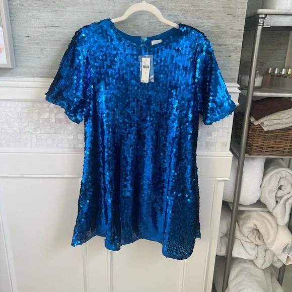 anthropologie blue sequin dress Moulinette Soeurs Anthropologie woman's dress blue sequin Size Small
